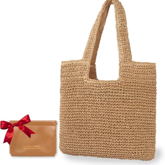 Large Straw Beach Bag for Women with Coin Purse Woven Tote Bag Summer bag Trave